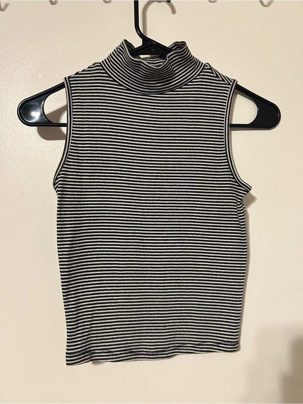 No Boundaries Black & White Striped Sleeveless Turtleneck Tank